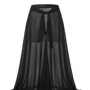 Lienridy Black Bathing Suit Cover UP Women's S/M Open Fashion Sheer Tie On